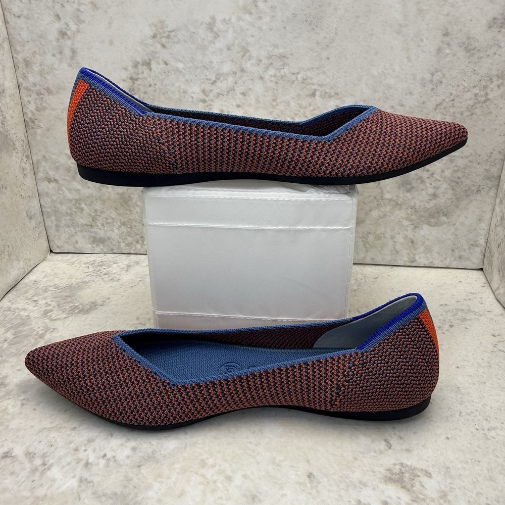 Rothy's Women's 7 Pointed Toe Knit Flats Orange Blue Washable Slip On Shoes